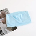 Macro shot of light blue wide elastic headband with fine ribbed knit texture for yoga - Sky Blue