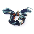 Elegante elastico per capelli con fiocco a catena vintage e dettaglio perla bianca grande - Blu Scuro (RT-51-I)
