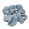 Elegant grey satin scrunchie with white pearl embellishments and pleated fabric design - Light Blue