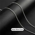 Men's silver water wave chain necklace in titanium steel with polished finish - Encrypted Water Wave Flat Chain