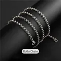 Collana a catena a scatola con perle in acciaio inossidabile argento da uomo - 3.0BL Catena di Perle Tonde 60cm