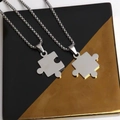 Polished titanium steel puzzle heart necklace set for couples with silver finish - Stainless Steel Keel Chain (NST-0016) / Silver