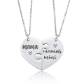Silver puzzle heart necklace set with mama and mama's mini engravings for mother and daughter - Mama + Mama Mini Style (NST-0160) / Silver