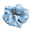 Bohemian sky blue floral scrunchie with high elastic band for women hair styling - Blue Floral