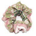 Floral fabric scrunchie with pink and green vintage patterns on white background - Rusty Red Floral
