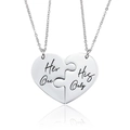 Polished titanium steel puzzle heart necklace set with Her One and His Only engraving - Only One Style (NST-0160) / Silver