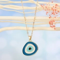 Collana dorata con ciondolo a forma di occhio greco blu in smalto lucido - Geometrico Blu Catena d'Oro
