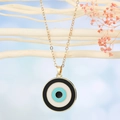 Vergoldete Evil Eye Halskette mit blauem Emaille-Anhänger an minimalistischer Kette - Rund Schwarz Goldkette