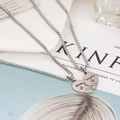 Silver puzzle heart necklace set with Mother and Daughter engraving in stainless steel - Mum + Daughter Puzzle Style (NST-0160) / Silver