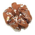 Floral scrunchie in caramel brown fabric with white daisy patterns for women - Brown Floral
