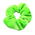 Neon green velvet scrunchie hair tie with soft texture and elastic stretch band - Fluorescent Green