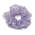 Chic purple polka dot sheer tulle scrunchie hair tie with black dots for women - Large / Purple