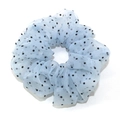 Light blue polka dot tulle scrunchie with soft mesh fabric for elegant hair styling - Large / Blue