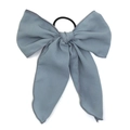 Elegant dusty blue bow hair scrunchie with long ribbons on a high elastic hair tie - Blue