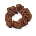 Elegant brown satin scrunchie hair tie with soft pleated design on a clean white background - Coffee