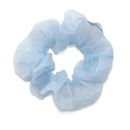 Light blue organza scrunchie with iridescent shimmer and elastic pleated hair tie design - Blue