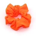 Neon orange scrunchie made of pleated chiffon fabric with elastic hair band design - Orange