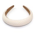 Cerchietto imbottito a quadretti vichy bianco e beige con spugna su sfondo bianco - Beige