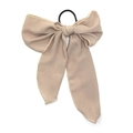 Elegant apricot oversized bow scrunchie with long ribbons in lightweight chiffon fabric - Beige