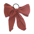 Elegant brick red oversized bow hair scrunchie with long ribbons made of textured fabric - Caramel color