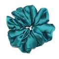 Teal satin scrunchie with large oversized design and silky glossy pleated texture - Teal