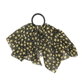 Chouchou en mousseline avec nœud floral, motif roses jaunes et pois blancs - Noir Avec Fleurs Jaunes (RT-271-A)