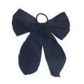Elegant dark blue ribbon bow hair scrunchie with double-layer chiffon streamers - Navy Blue