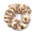 Chouchou élégant en satin champagne avec motifs marguerites blanches pour coiffure femme - Imprimé Marguerite (RT-270-E) / Beige