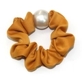 Ginger yellow elastic scrunchie with a large marble-textured pearl ornament - Yellow