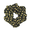 Floral chiffon scrunchie with yellow flowers on black fabric for women hair styling - Black (RT-277-A)