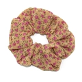 Floral chiffon hair scrunchie with yellow base and purple rose patterns in minimalist style - Orange (RT-277-B)