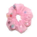 Chouchou en organza rose avec boules de peluche colorées pour coiffures élégantes - Rose