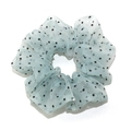Polka dot pattern light blue sheer organza hair scrunchie with soft ruffled texture - Large / Green
