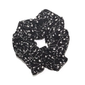 Chouchou rétro en tissu avec motifs de fleurs blanches sur une base noire douce - Noir