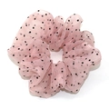 Sweet pink polka dot tulle scrunchie with black flocked dots and sheer organza fabric - Large / Pink