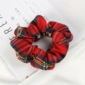 Elastic red tartan plaid fabric scrunchie in soft cotton blend with classic grid pattern - Red Plaid Style(2)