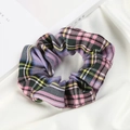 Pink and purple plaid fabric scrunchie with soft cotton texture for hair styling - Pink Purple Plaid Style(4)