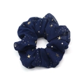 Elastico per capelli in chiffon blu scuro con stelle dorate su sfondo bianco puro - Blu Scuro (RT-307-B)