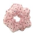 Pink polka dot sheer mesh scrunchie hair tie with high elastic band for women - Small / Pink
