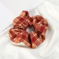 Retro red and orange plaid checkered scrunchie hair tie with soft fabric texture - Orange Brown Plaid Style(3)