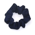 Navy blue satin silk scrunchie with pleated design and elegant glossy fabric finish - Navy Blue