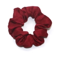 Elegant burgundy velvet scrunchie with soft texture and ruffled elastic design - Burgundy