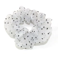 Elegant white tulle scrunchie with black polka dots and a shimmering fabric finish - Small / White