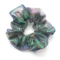 Iridescent mesh scrunchie for women with holographic mermaid glow in mixed pastel colors - Black (RT-315-I)