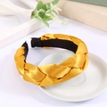 Golden braided silk satin headband with a twisted design for high cranial top hair styling - Satin Braided Style / Satin Yellow