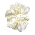 Chic cream white satin silk oversized scrunchie for women with elegant glossy finish - White