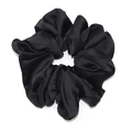 Chic black satin oversized scrunchie with a glossy silk finish for elegant hair styling - Black