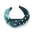 Cerchietto in velluto verde scuro con nodo e perle bianche per uno stile chic - Smeraldo
