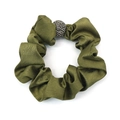 Coletero de satén verde oscuro con perla de strass plateada para peinados elegantes - Verde Oscuro (RT-371-A)