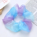 Pastel gradient organza scrunchie in blue, purple, and green tones with pleats - Blue and Purple